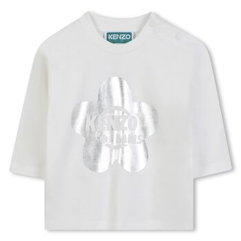 Younger Girls Ivory Logo Long Sleeve Top