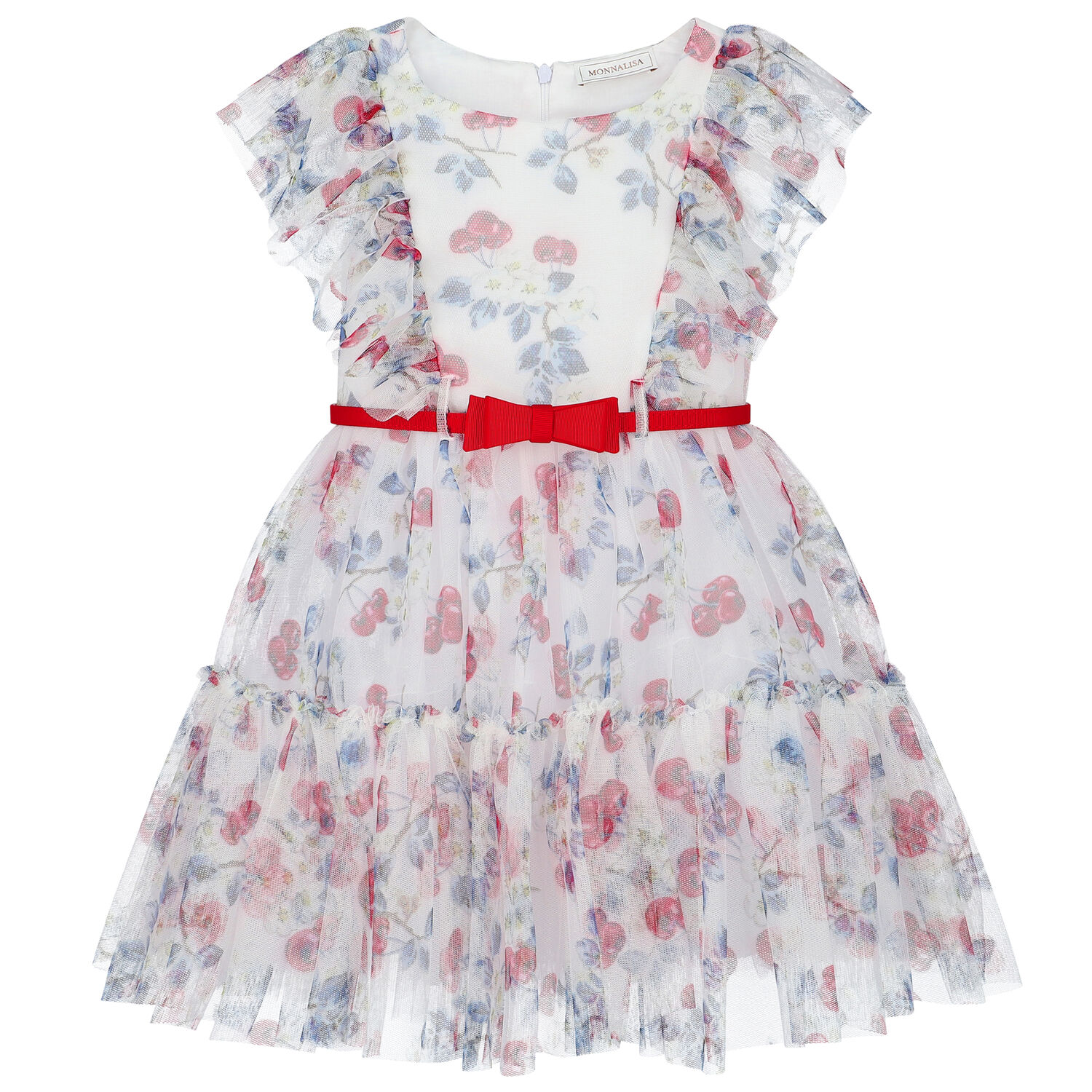 Girls Ivory Cherry Tulle Dress, 1, hi-res