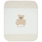 White & Beige Teddy Bear Logo Baby Blanket, 1, hi-res