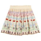 Girls Beige Cherry & Floral Skirt, 1, hi-res