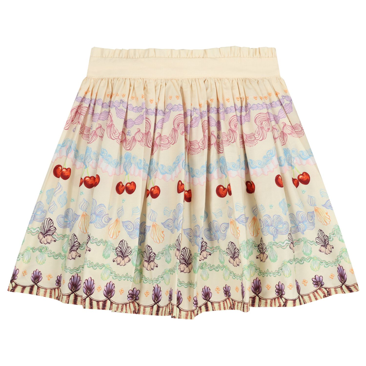 Girls Beige Cherry & Floral Skirt, 1, hi-res