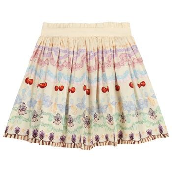 Girls Beige Cherry & Floral Skirt