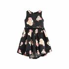 Girls Black Floral Print Dress, 1, hi-res