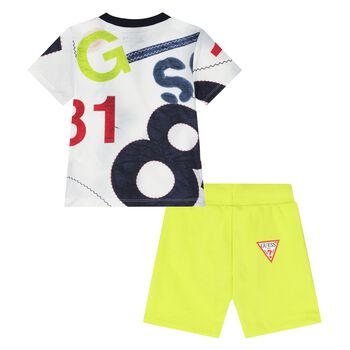 Younger Boys White & Green Logo Shorts Set