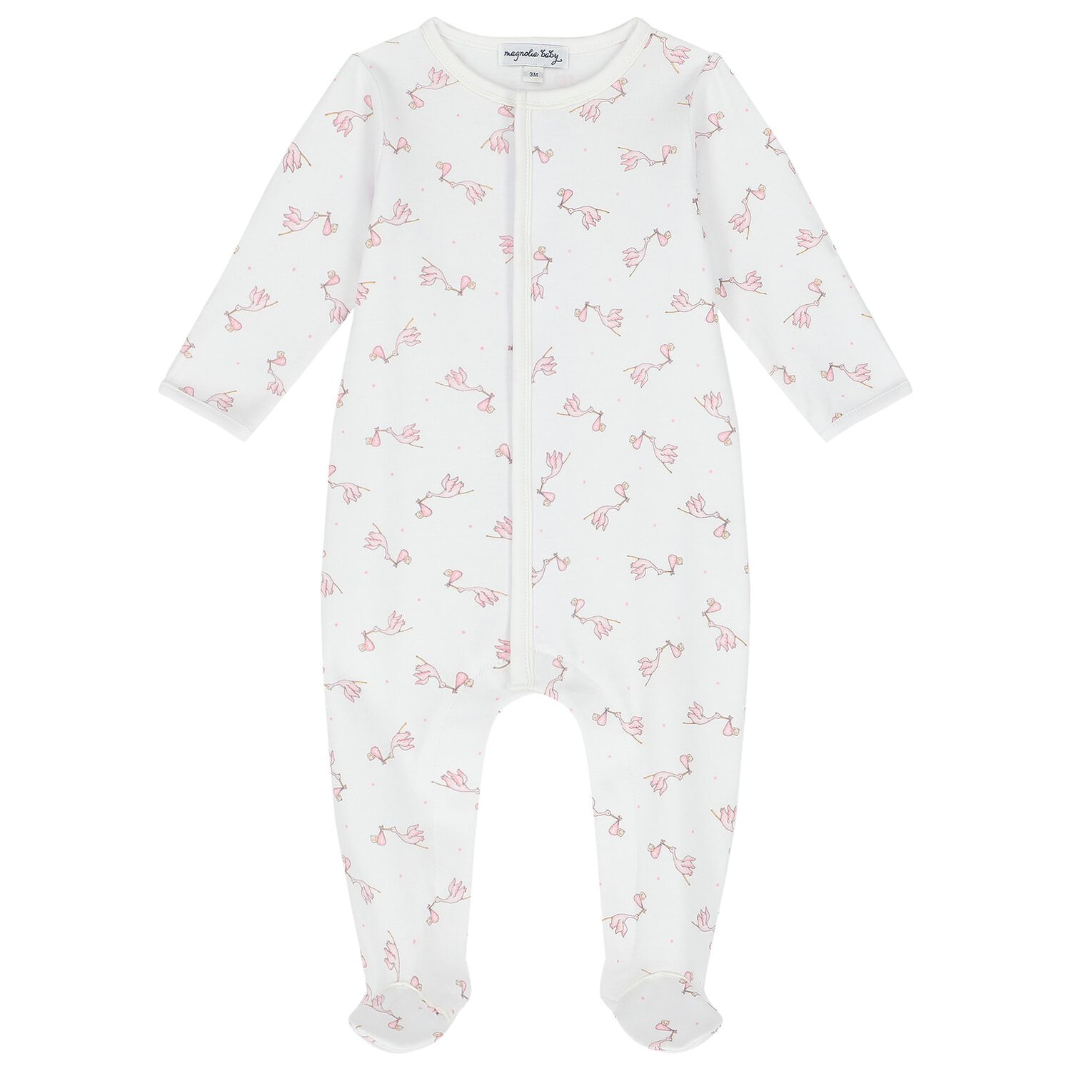 Baby Girls White & Pink Stork Print Babygrow, 2, hi-res image number null