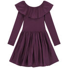 Girls Purple Ruffled Long Sleeve Dress, 1, hi-res