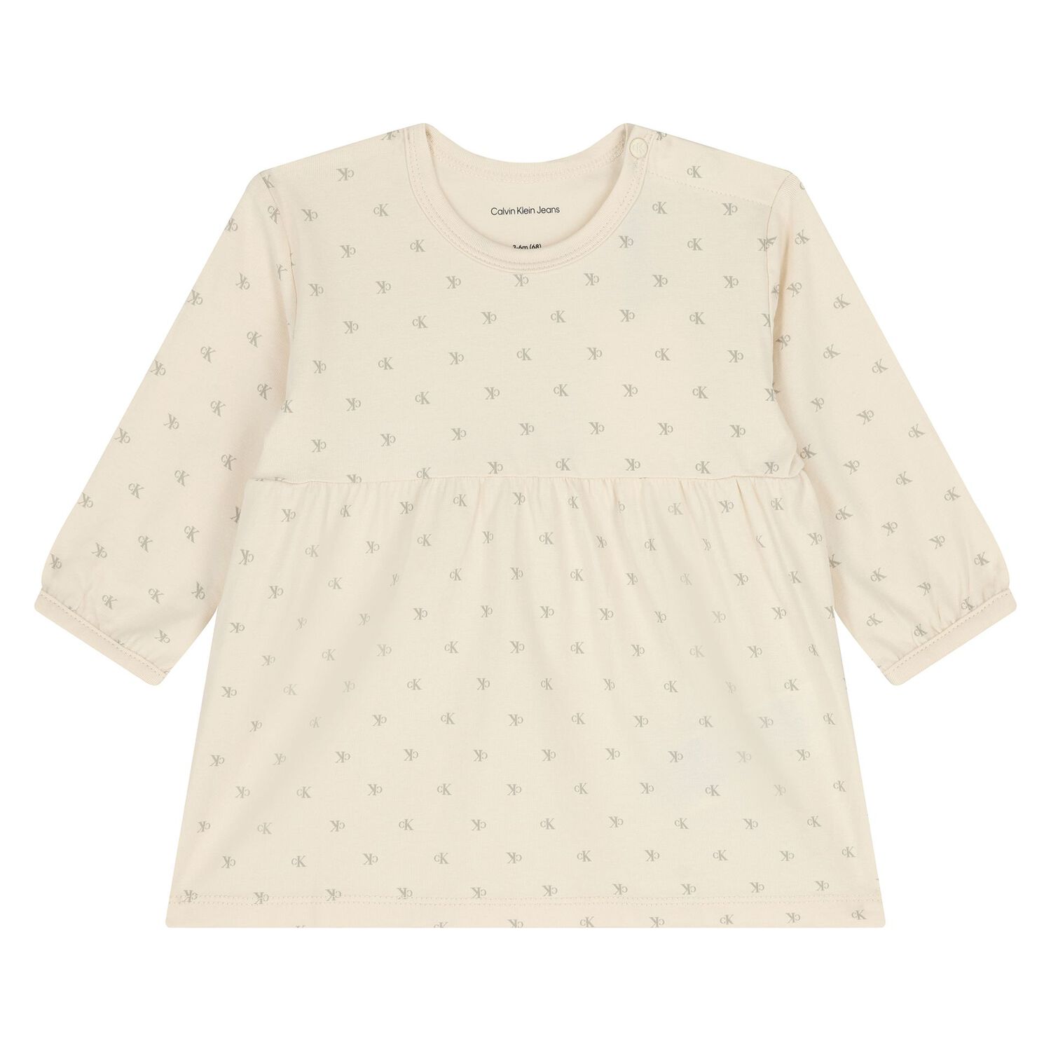 طقم فستان بنات بالشعار باللون العاجى , 1, hi-res