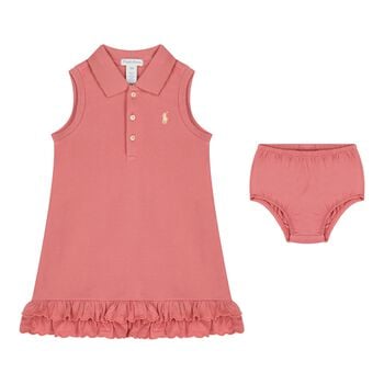 Baby Girls Pink Logo Ruffled Dress Set