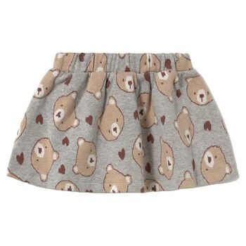 Younger Girls Grey Jacquard Teddy Bear Skirt