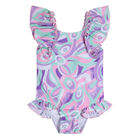 Girls Aqua & Purple Printed Swimsuit, 1, hi-res