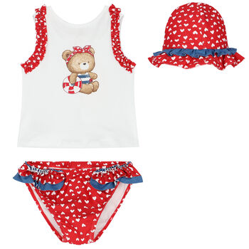 Baby Girls Red Teddy Bear Swim Set