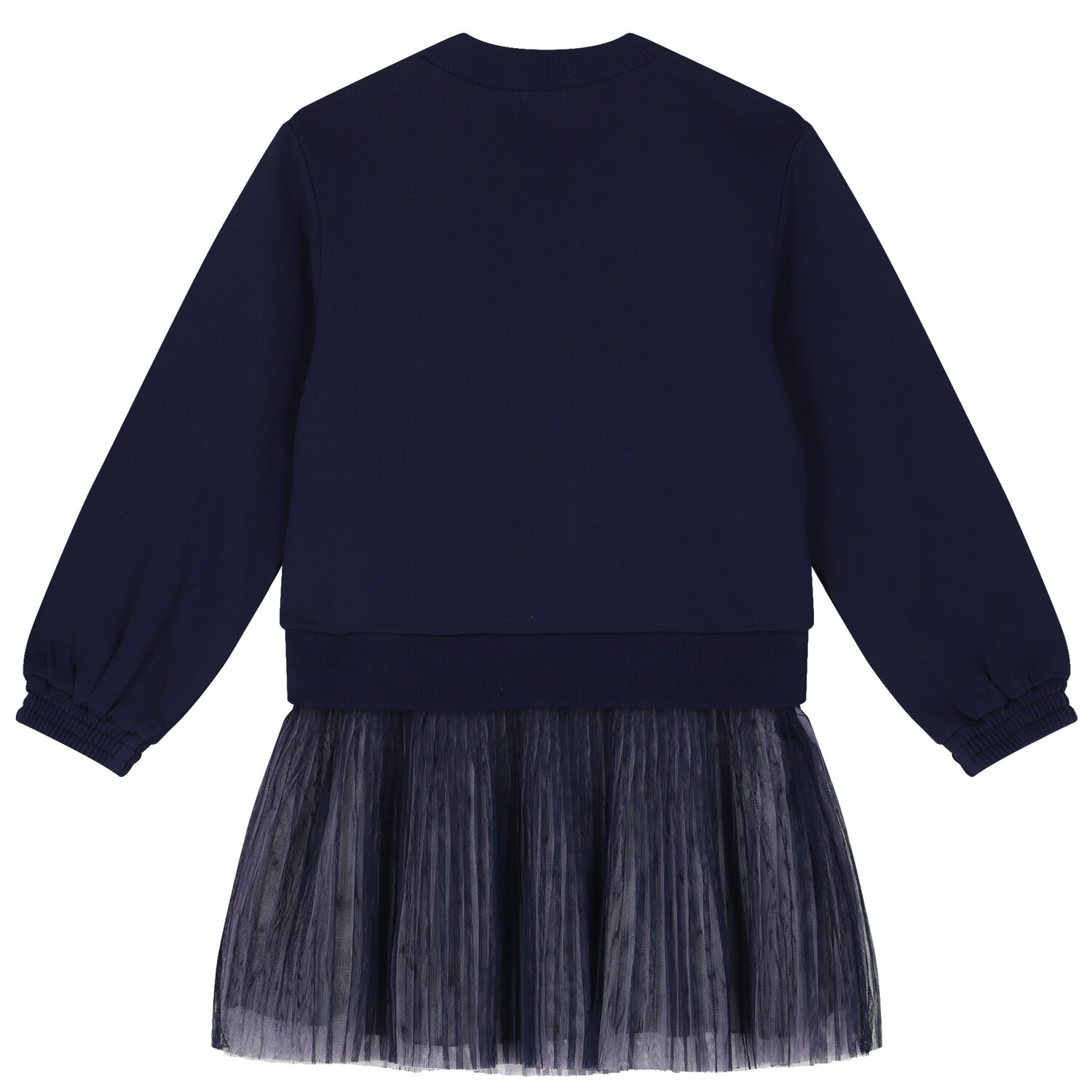 فستان بنات مطرز بالترتر والنجوم باللون الكحلى, 1, hi-res