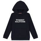 Boys Navy Blue Logo Hooded Top, 1, hi-res