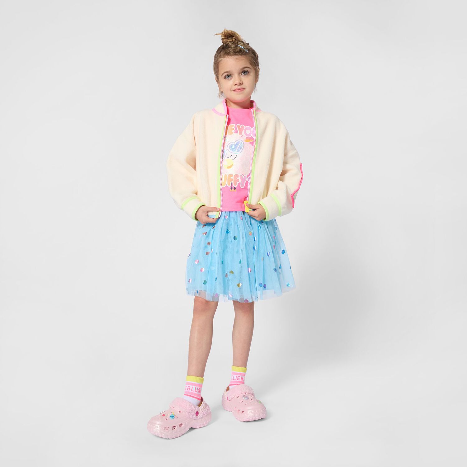 Girls Beige Fleece Zip Up Top, 1, hi-res