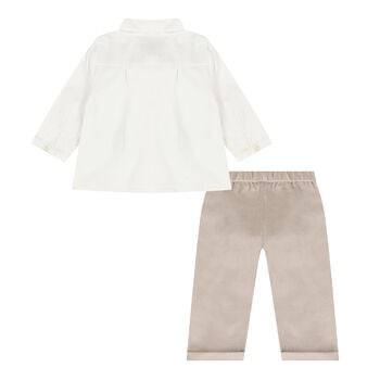 Baby Boys White & Beige Waistcoat Suit