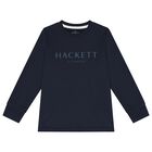Boys Navy Blue Logo Long Sleeve Top, 3, hi-res