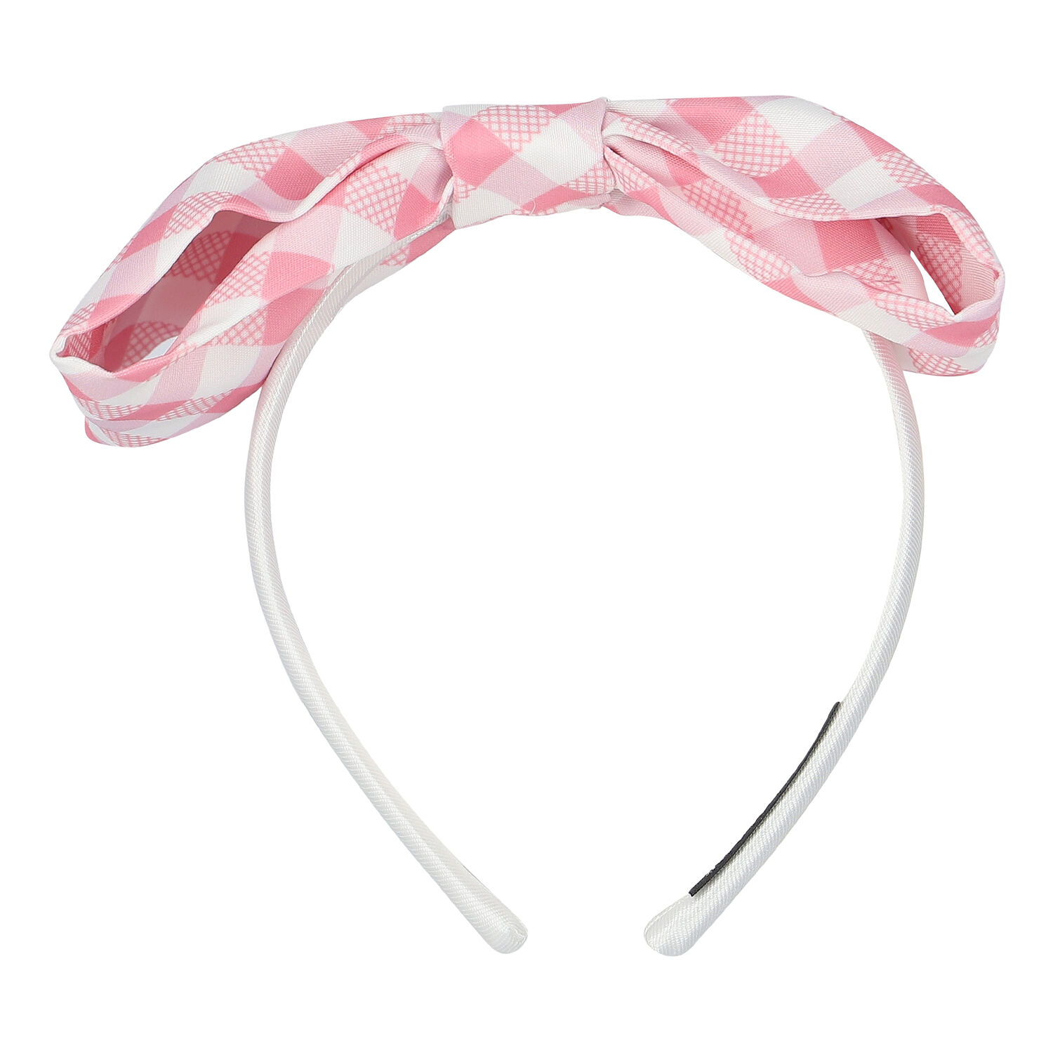 Girls Pink & White Gingham Bow Headband, 1, hi-res image number null