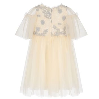 Girls Ivory & Silver Embroidered Tulle Dress 