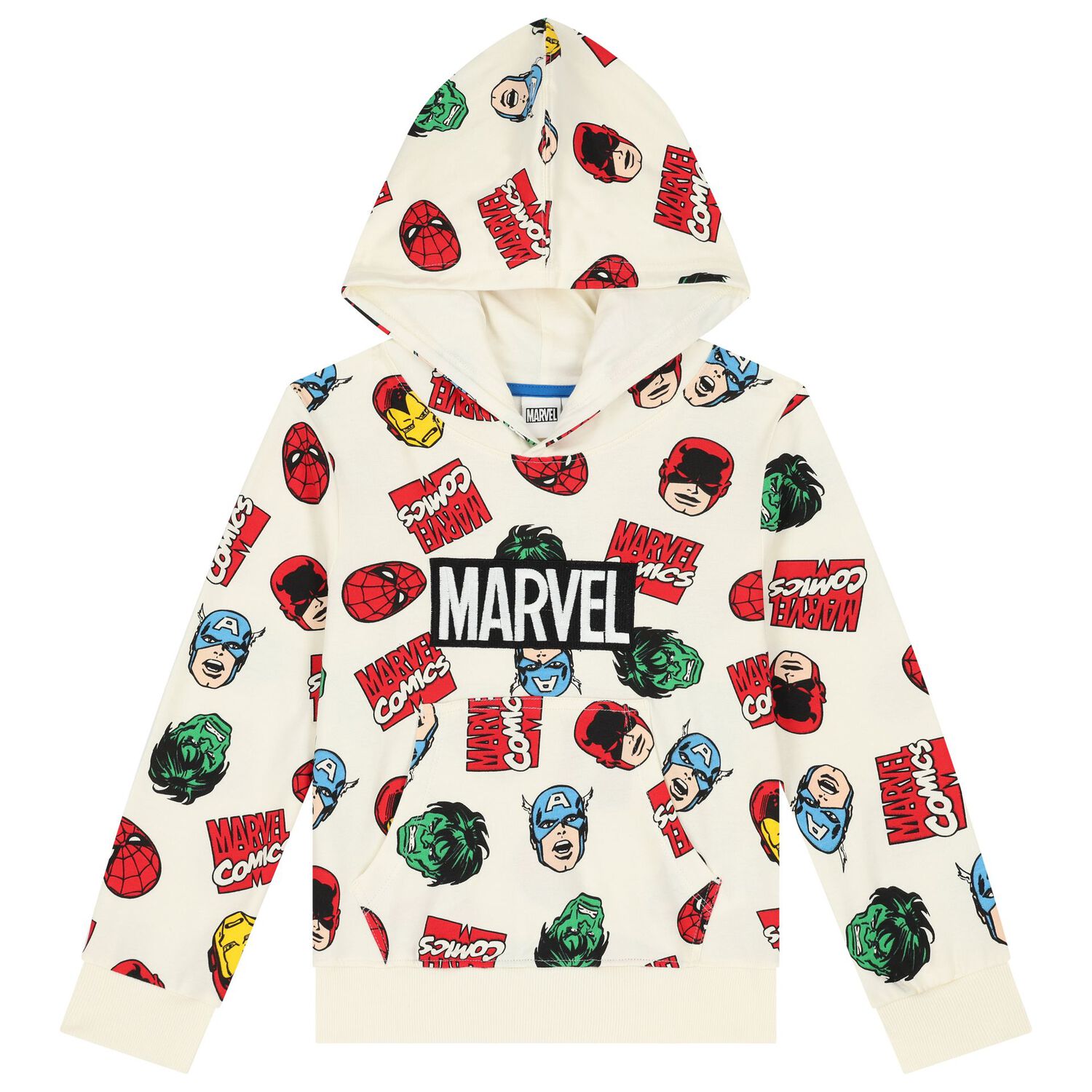 Boys Ivory Marvel Hooded Top, 1, hi-res