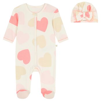 Baby Girls Ivory & Pink Heart Babygrow Gift Set
