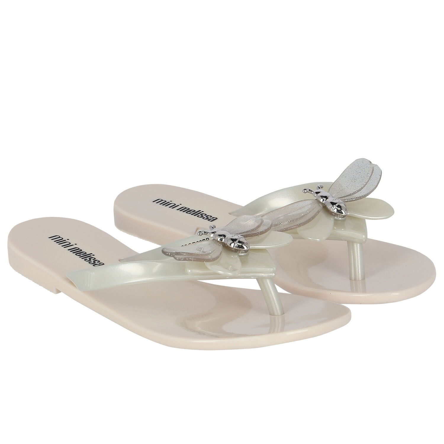 Girls Ivory & Beige Bugs Flip Flops, 1, hi-res image number null
