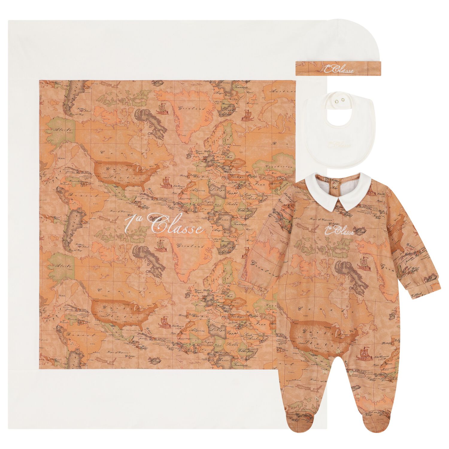 Ivory & Beige Geo Map Babygrow Gift Set, 3, hi-res