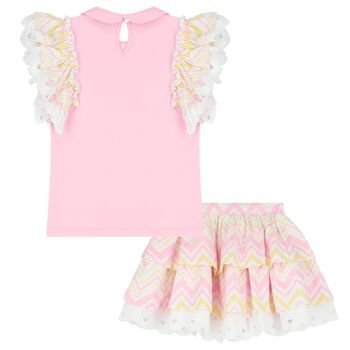 Girls Pink & White Heart Skirt Set