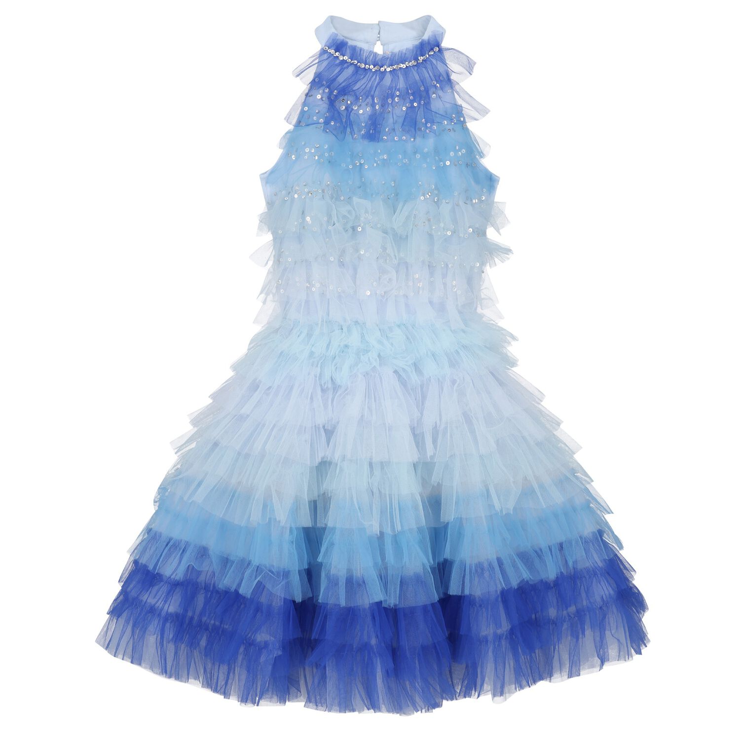Girls Blue Layered Tulle Dress, 1, hi-res