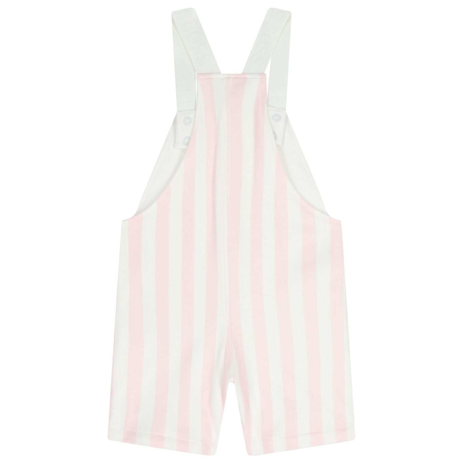 Baby Girls White & Pink Striped Logo Dungaree Set, 1, hi-res
