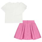 Girls White & Pink Flower Skirt Set, 1, hi-res