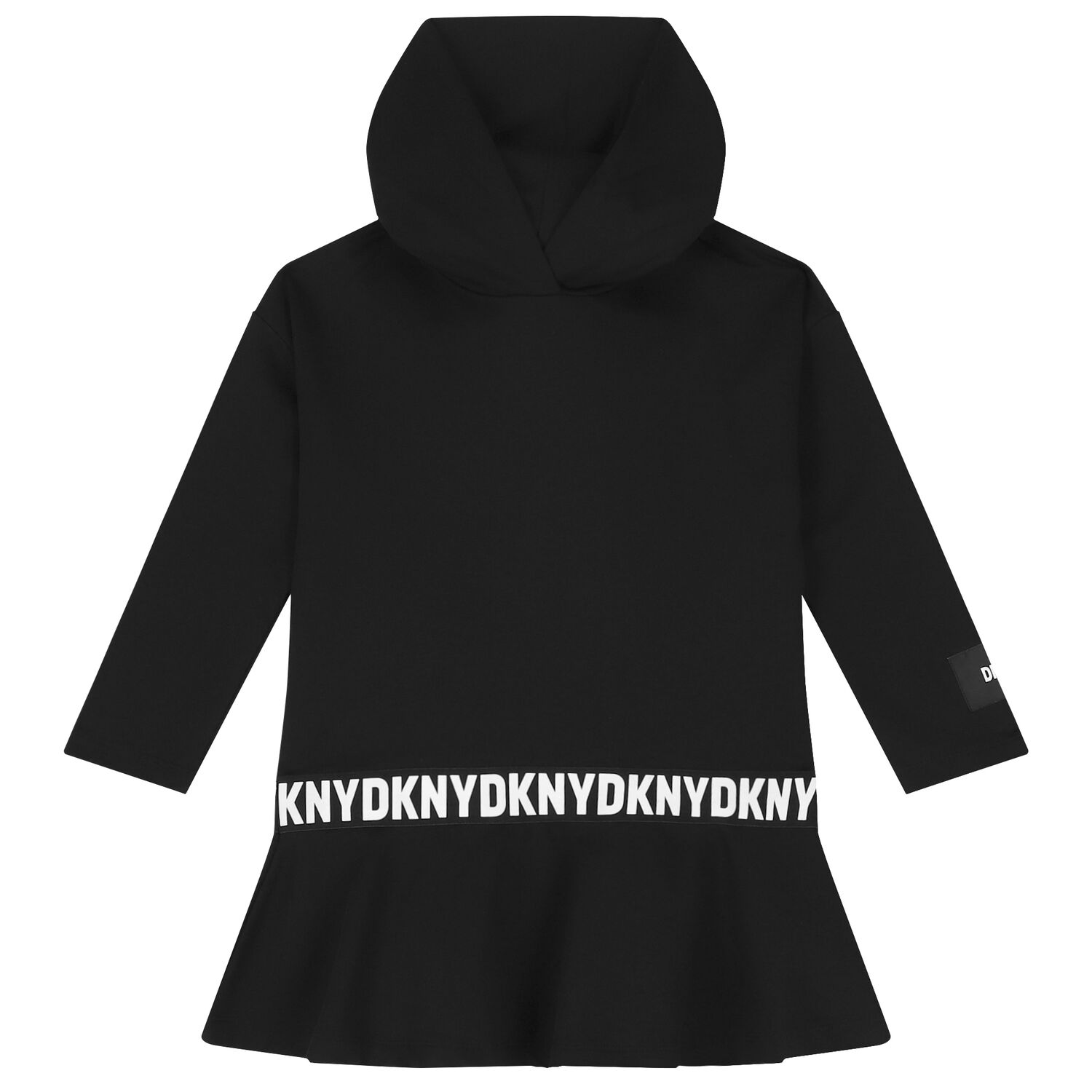Girls Black Logo Hooded Dress, 1, hi-res