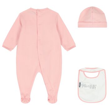 Baby Girls Pink Teddy Bear Logo Babygrow Gift Set