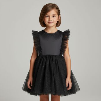 Girls Black Satin & Tulle Dress