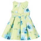 Girls Green & Blue Floral Satin Dress, 1, hi-res