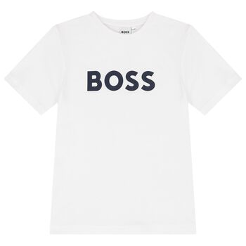 BOSS تيشيرت أولاد بالشعار باللون الأبيض, 2 تيشيرت أولاد بالشعار باللون الأبيض