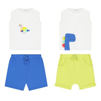 Baby Boys Blue Dino Cotton Shorts Sets ( 2-Pack )