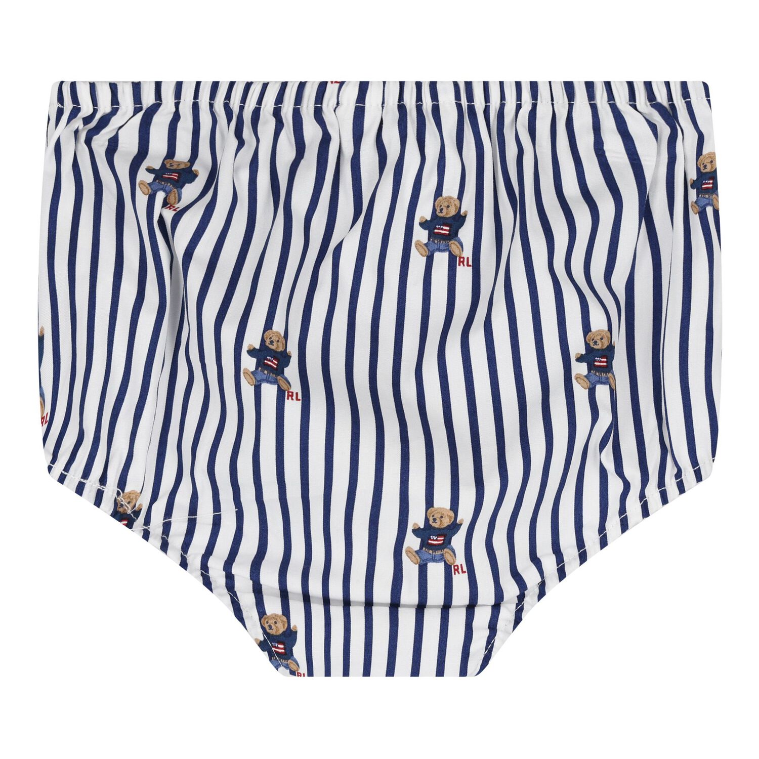 طقم فستان مخطط بطبعة دب بولو باللونين الأبيض والأزرق للبنات, 1, hi-res