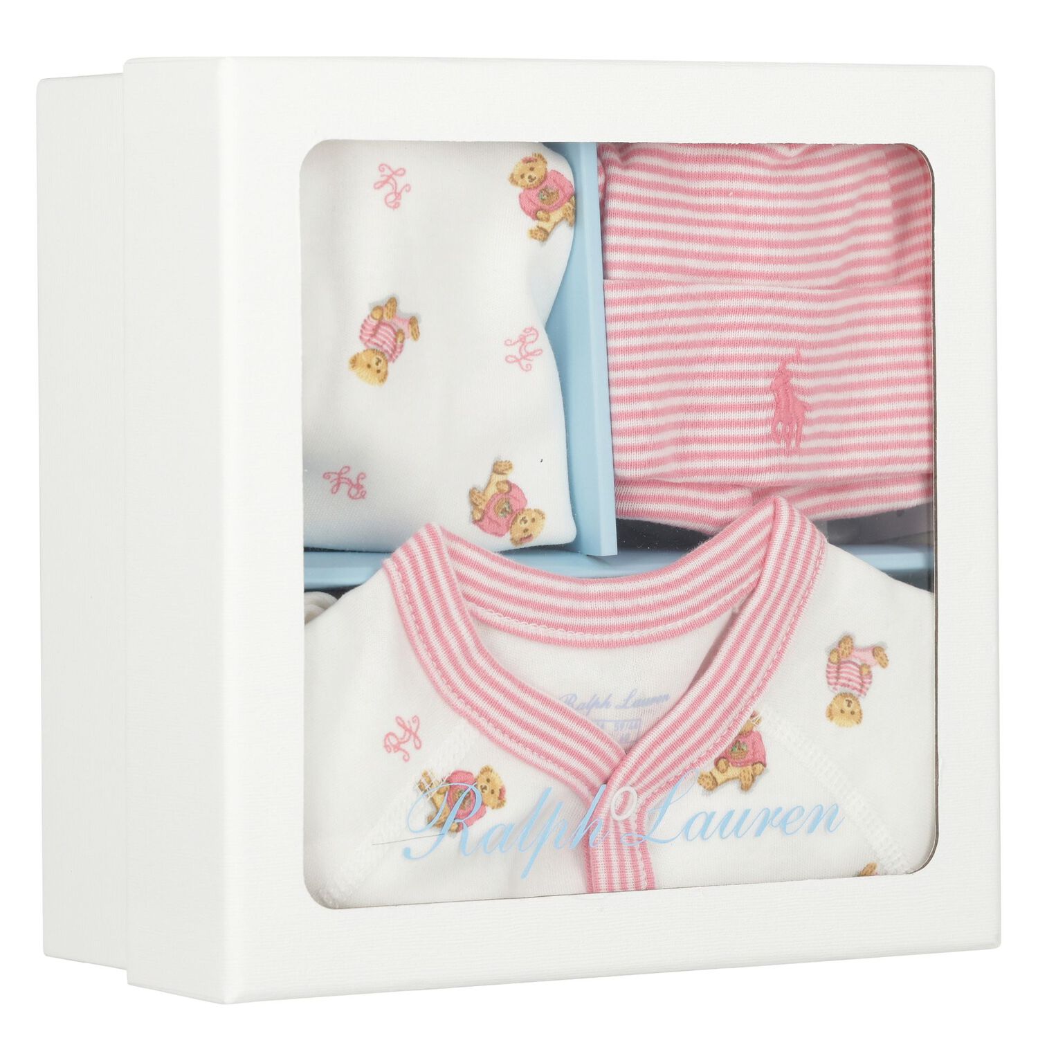 Baby Girls White & Pink Polo Bear Babygrow Gift Set, 1, hi-res