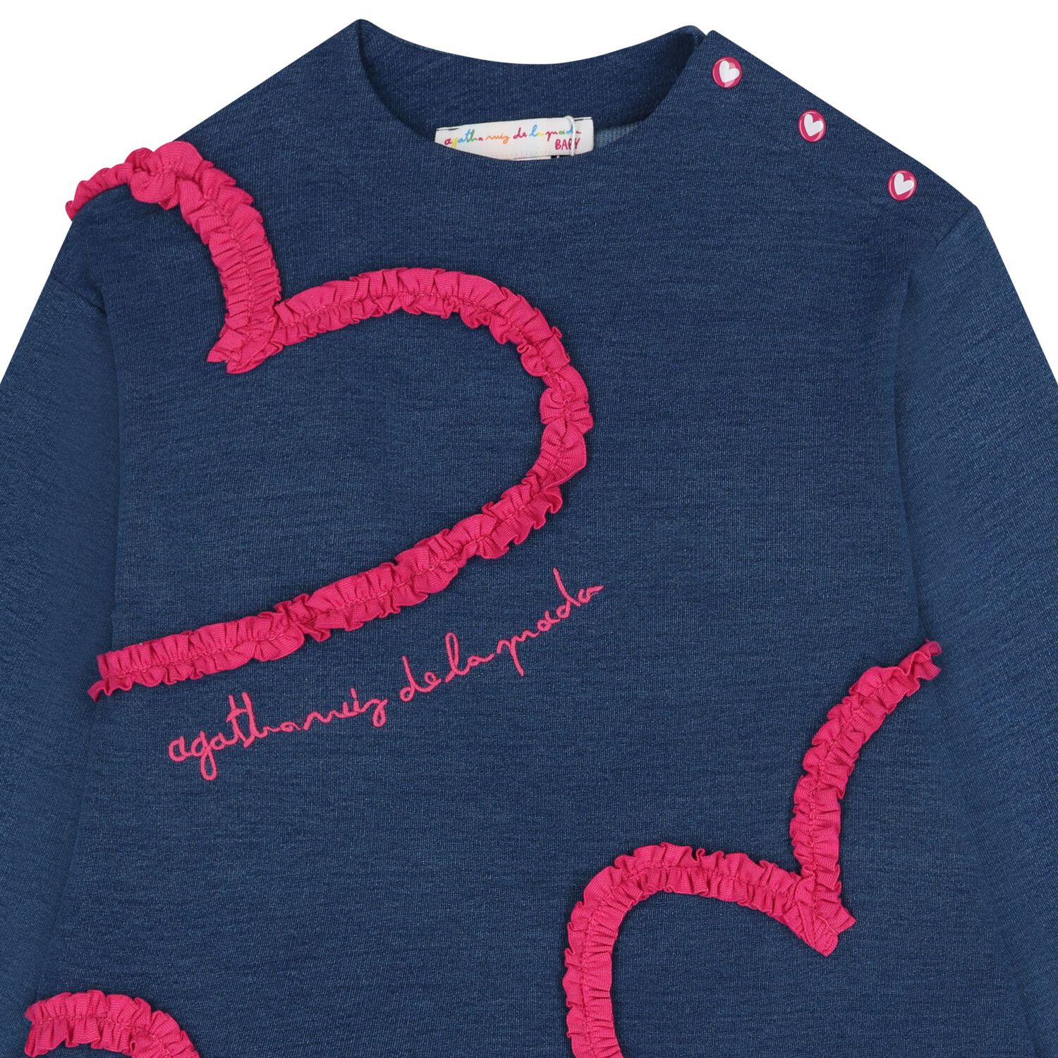 طقم فستان بطبعة قلب باللون الأزرق والوردي للفتيات, 1, hi-res