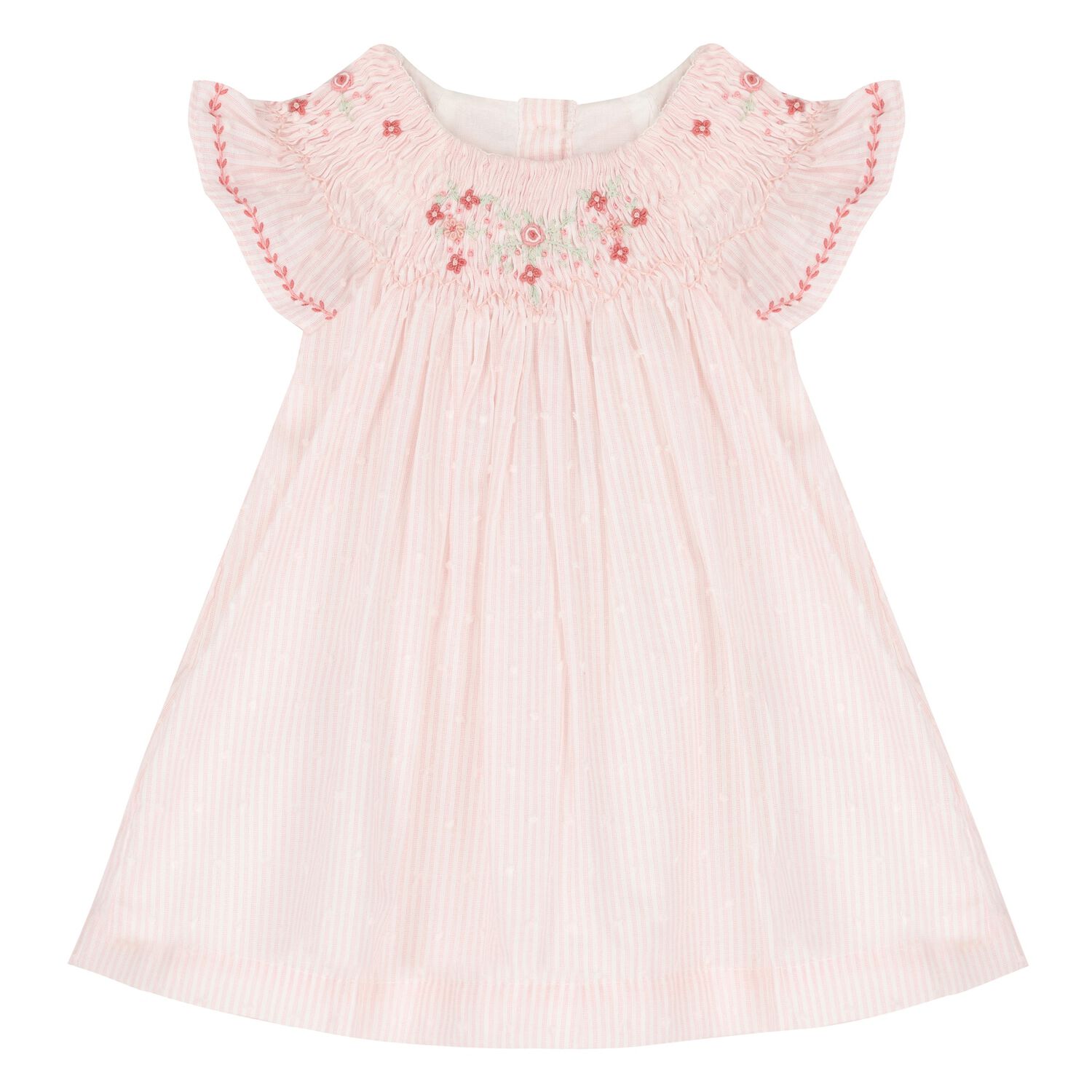 Baby Girls Pink Smocked Cotton Dress, 1, hi-res