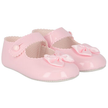 حذاء قبل المشي بنات جلد باللون الوردي 