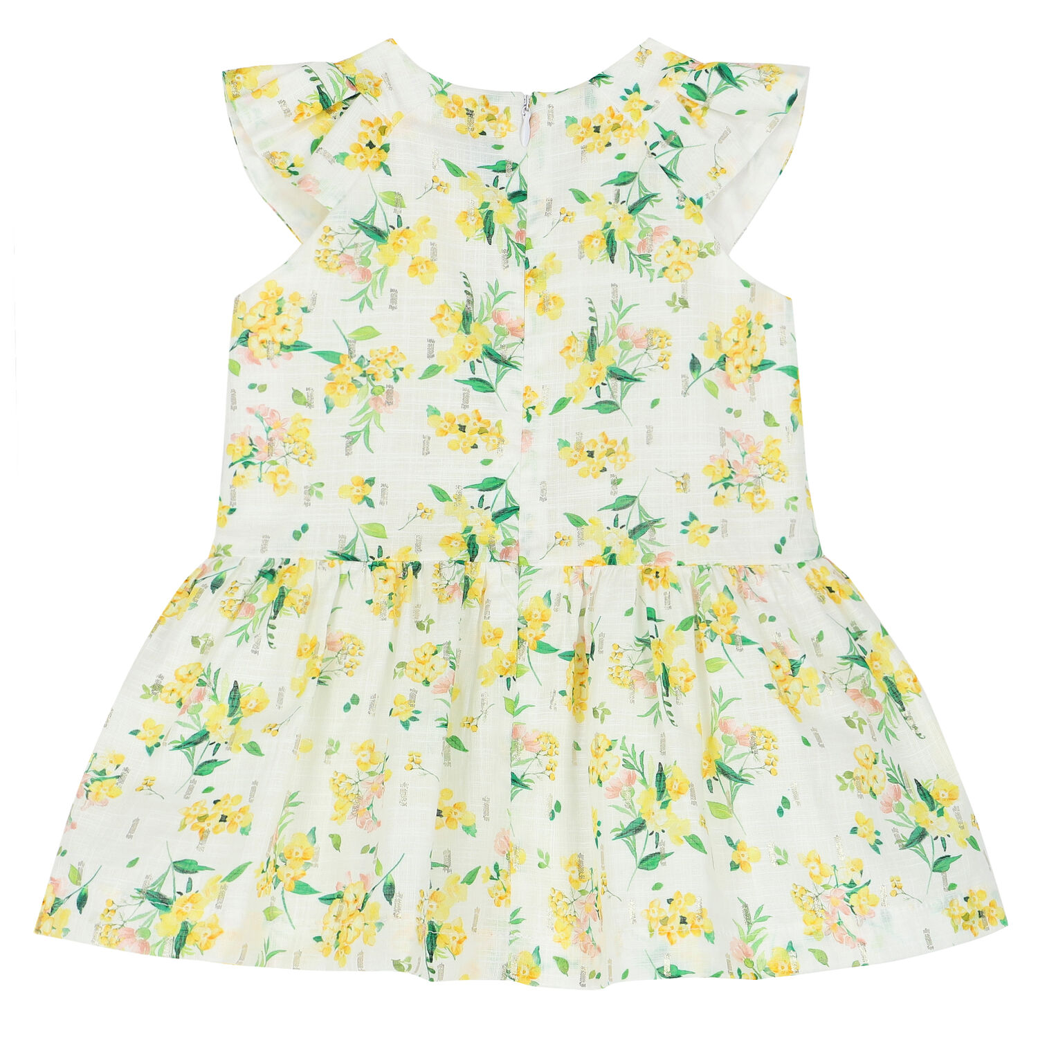 Younger Girls White Floral Dress, 1, hi-res