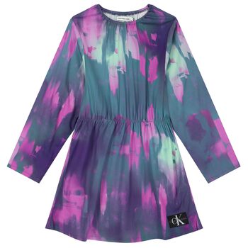 Girls Purple & Blue Logo Dress