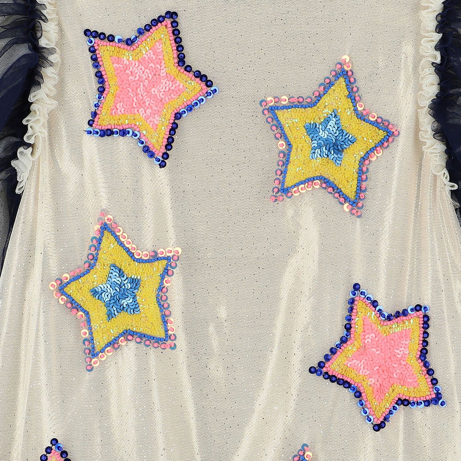 Girls Gold & Navy Blue Stars Tulle Dress, 1, hi-res
