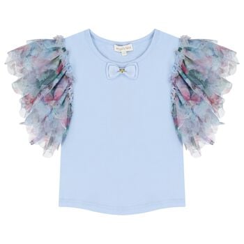 Girls Blue Floral Tulle Top