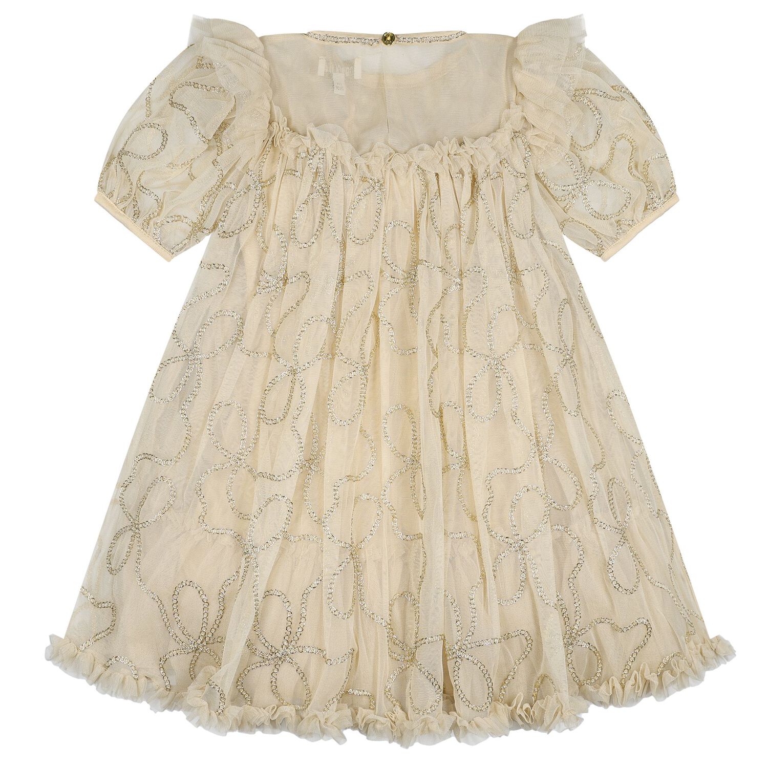Girls Beige 3D Chain Tulle Isabella Dress, 1, hi-res
