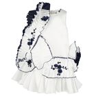 Girls White & Navy Blue Ruffled Dress, 1, hi-res