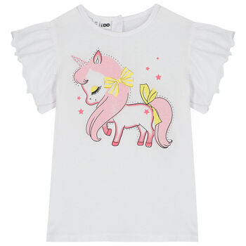 Girls White Unicorn T-Shirt