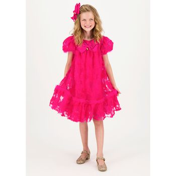 Girls Fuchsia Pink Floral Tulle Dress