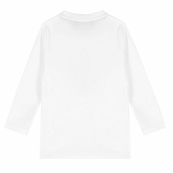 Younger Boys White & Gold Logo Long Sleeve Top